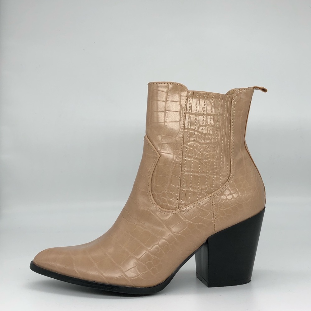Catherine Malandrino ZOLIAN Ankle Boot Crocodile Embossed Leather Upper in Nude